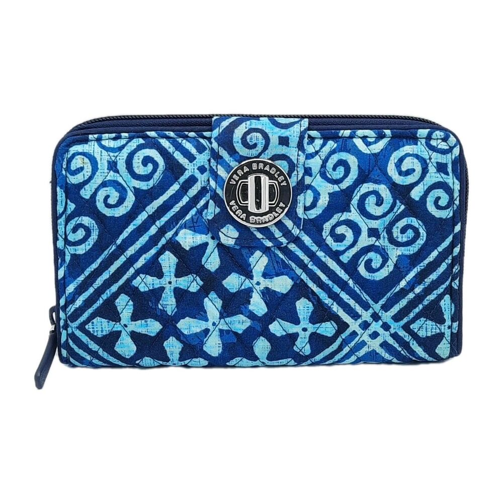 VERA BRADLEY RFID Turnlock Wallet Clutch Blue CUBAN TILES #21951-G03 Retired - Picture 2 of 10